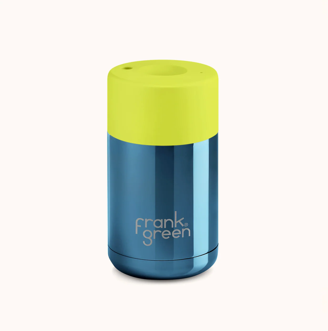 Frank Green Ceramic Reusable Cup Chrome Collection 10oz, Metallic Blue (Push Lid) - Image 3
