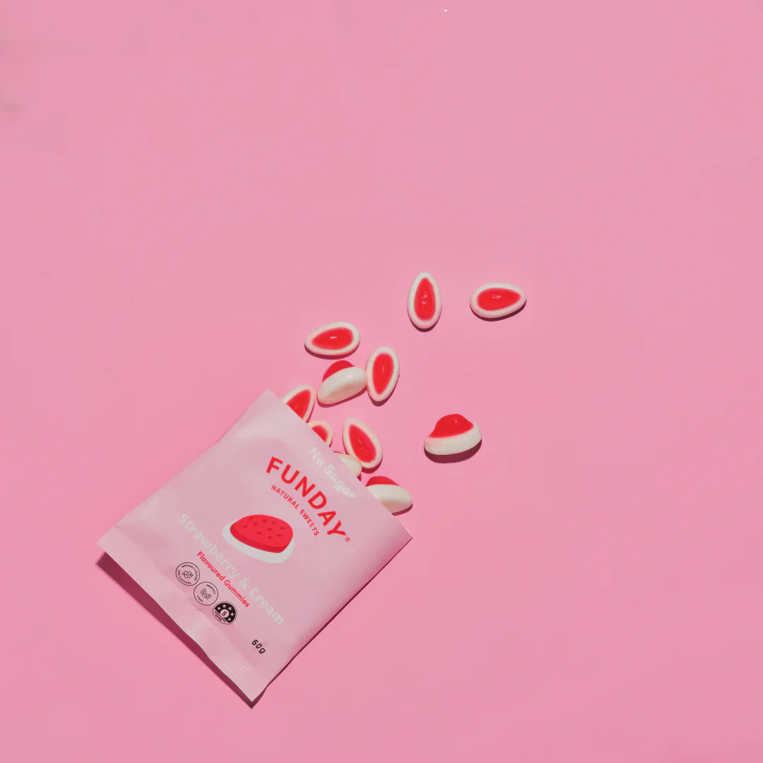 Funday Natural Sweets Strawberry & Cream Flavoured Gummies 50g, No Sugar Added - Image 2