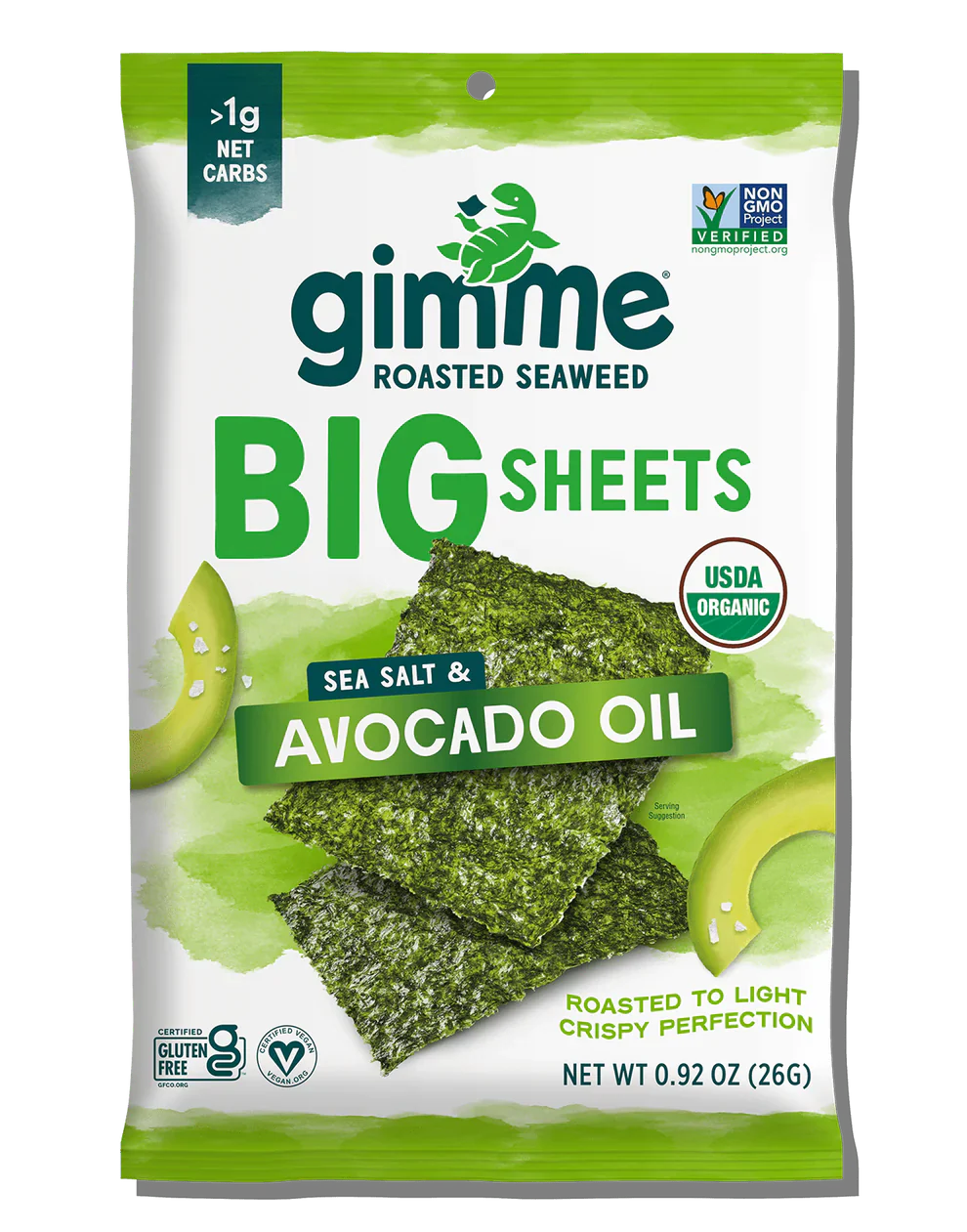 Gimme Organic Roasted Seaweed BIG Sheets 6Pack, Sea Salt & Avocado Oil