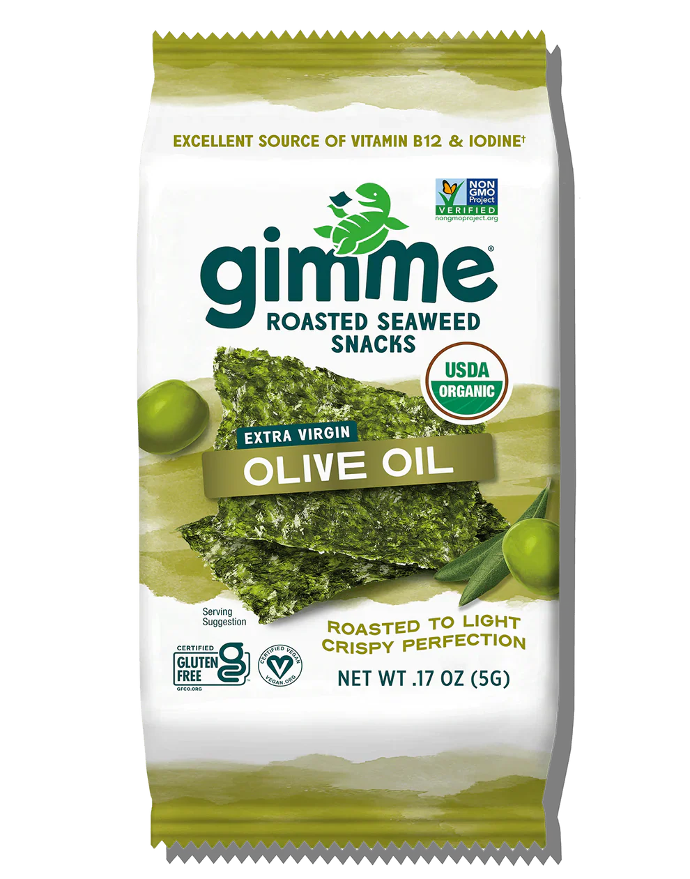 Gimme Organic Roasted Seaweed Snacks 6 Pack {5g Trays}, With Extra Virgin Olive Oil