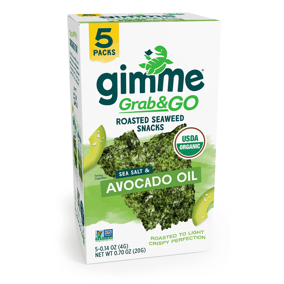 Gimme Organic Roasted Seaweed Snacks 'Grab & Go' 5 Value Pack , Sea Salt & Avocado Oil