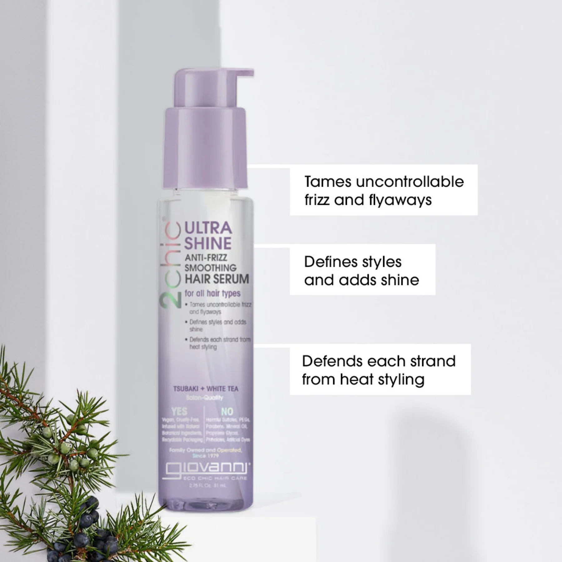 Giovanni 2Chic Ultra Shine Anti-Frizz Smoothing Hair Serum 81mL, Defines Styles & Adds Shine - Image 2