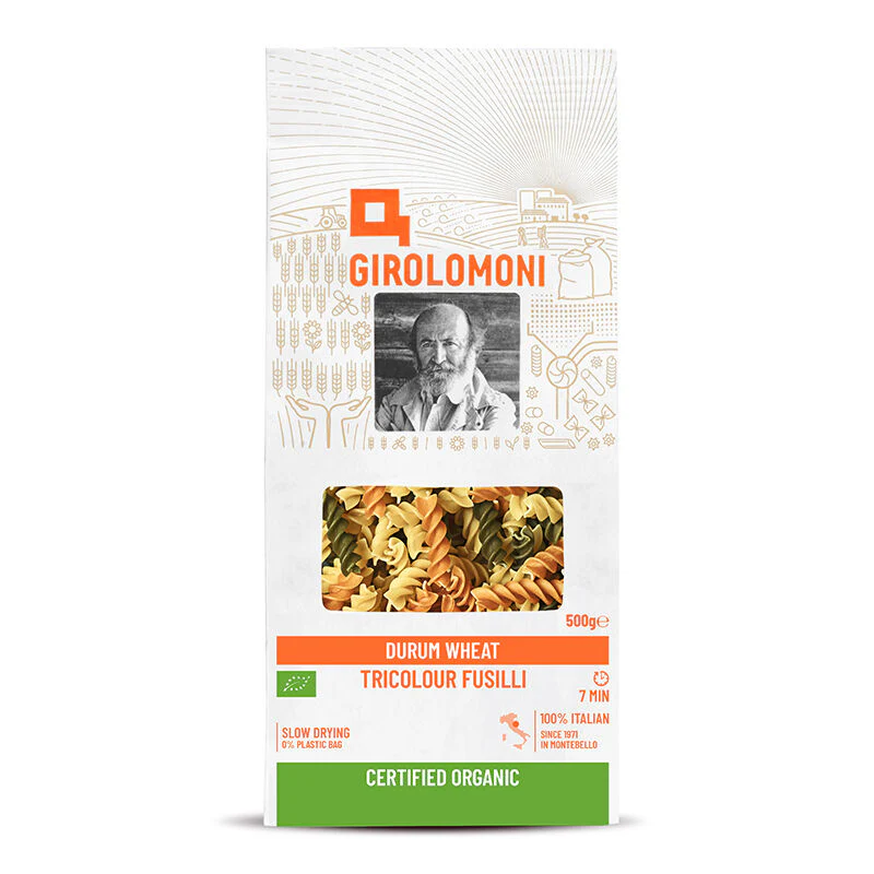 Girolomoni Certified Organic Durum Wheat Tricolour Fusilli 500g, Cooks In 7 Minutes