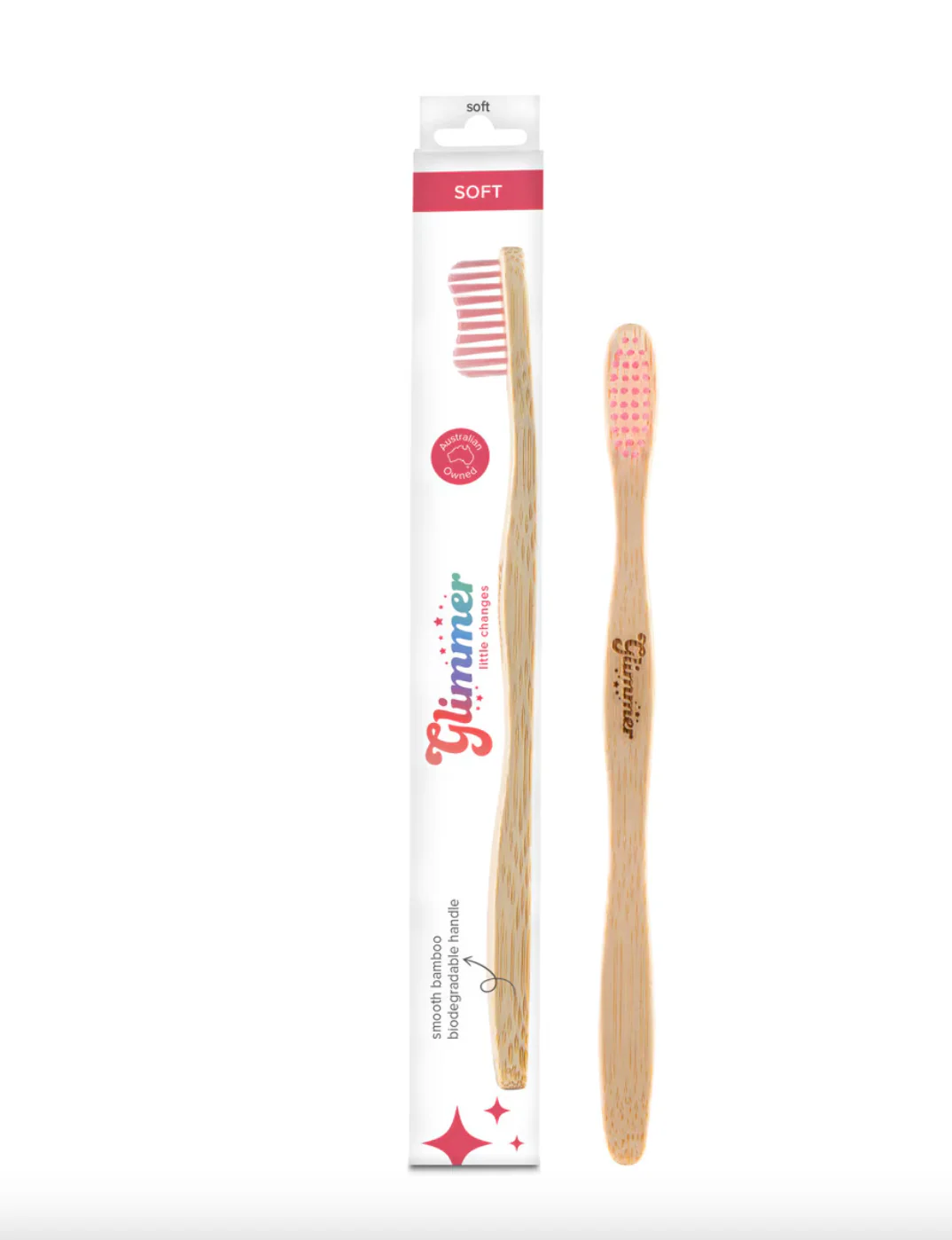 Glimmer Biodegradable Bamboo Adult Soft Toothbrush, Pink