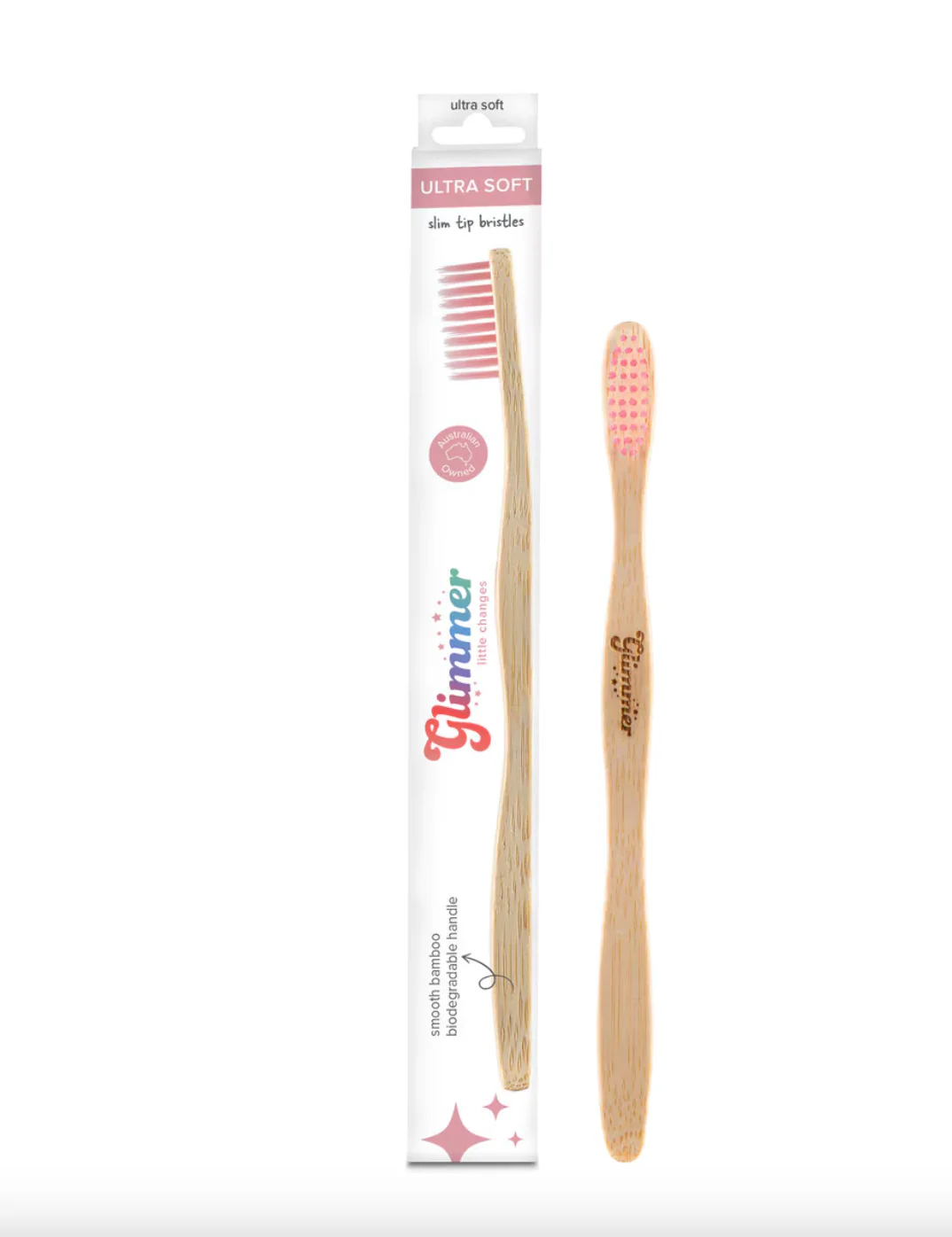 Glimmer Biodegradable Bamboo Adult Ultra Soft Toothbrush, Pink