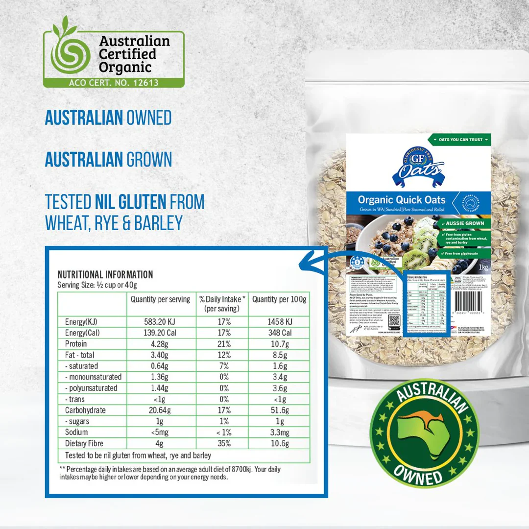 Gloriously Free Uncontaminated Organic Quick Oats 1kg Or 2kg, {Wheat, Rye & Barley Free} - Image 4