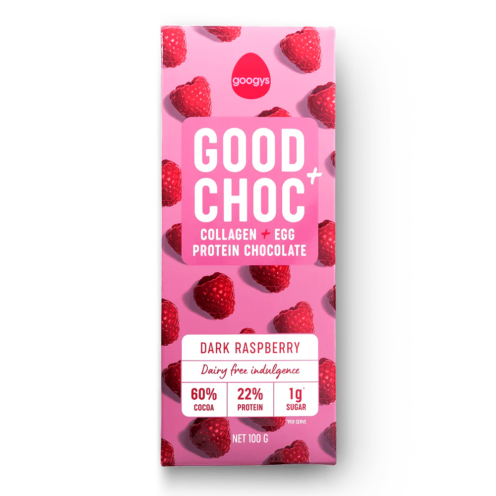Googy's Good Choc+ 100g, Dark Raspberry