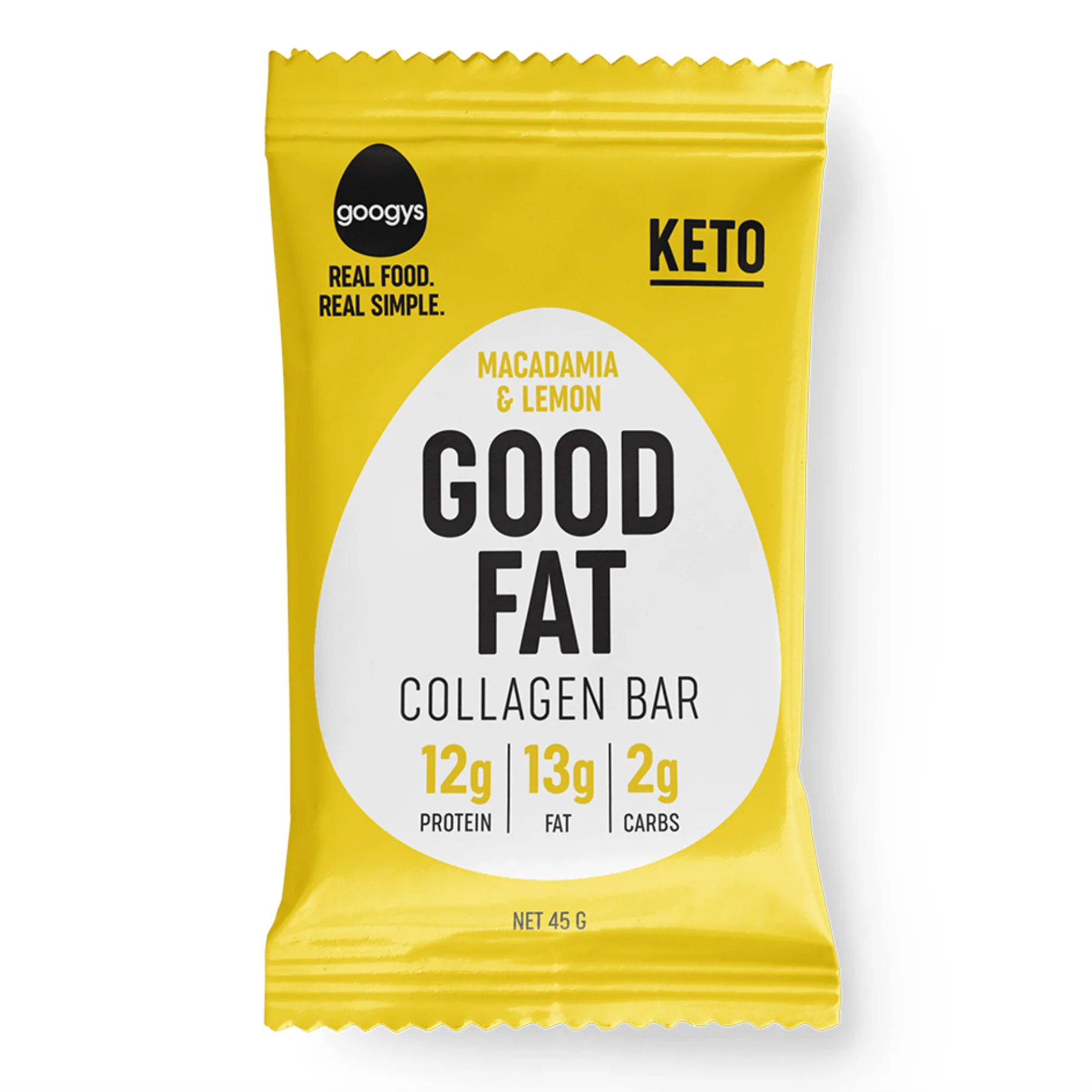 Googy's Good Fat Collagen Bar 45g, Macadamia & Lemon Flavour