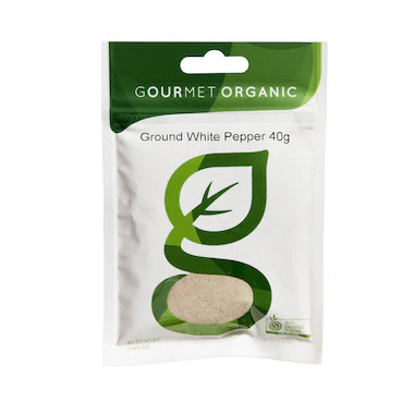 Gourmet Organic Pepper White Ground 40g, Certified Organic