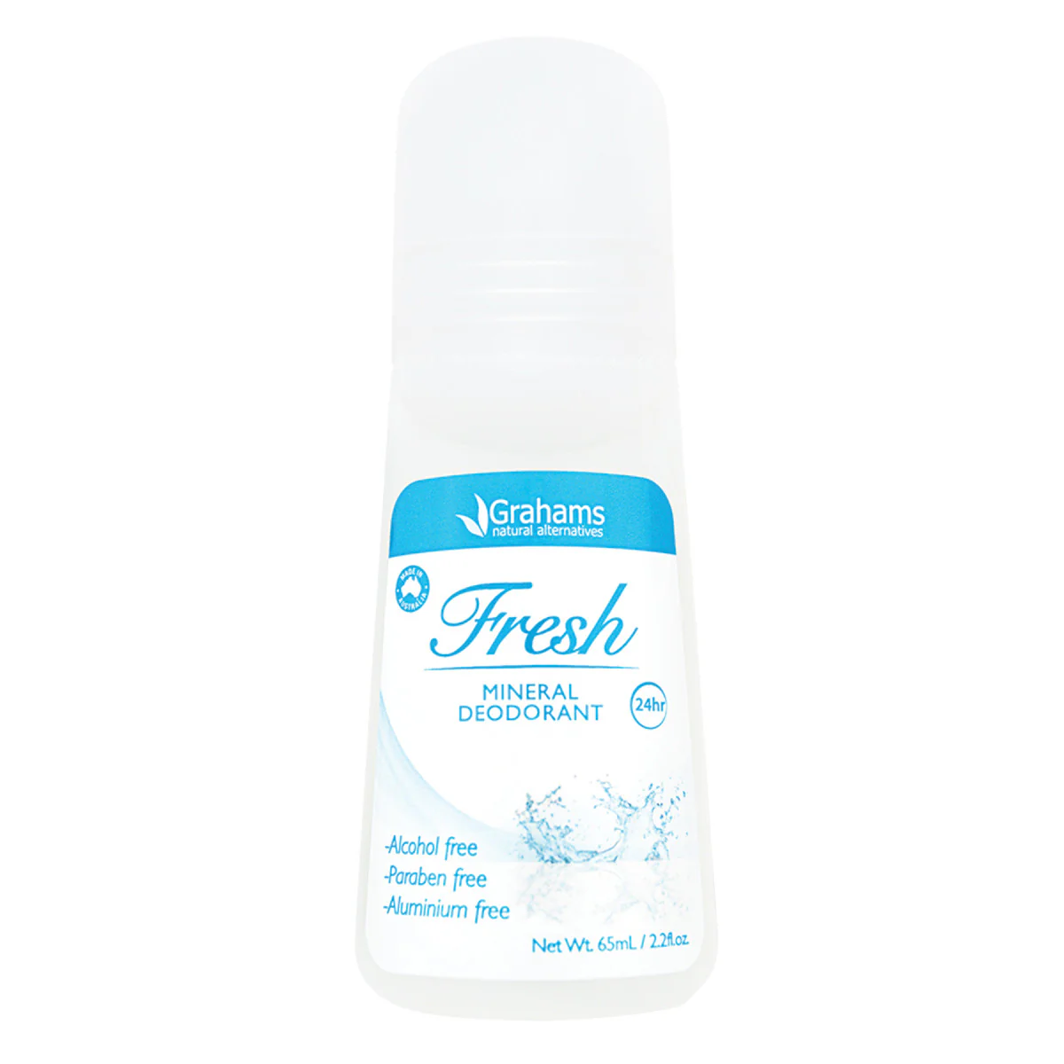 Grahams Natural Mineral Deodorant Roll-On 65ml, Fresh; Alcohol & Aluminum Free