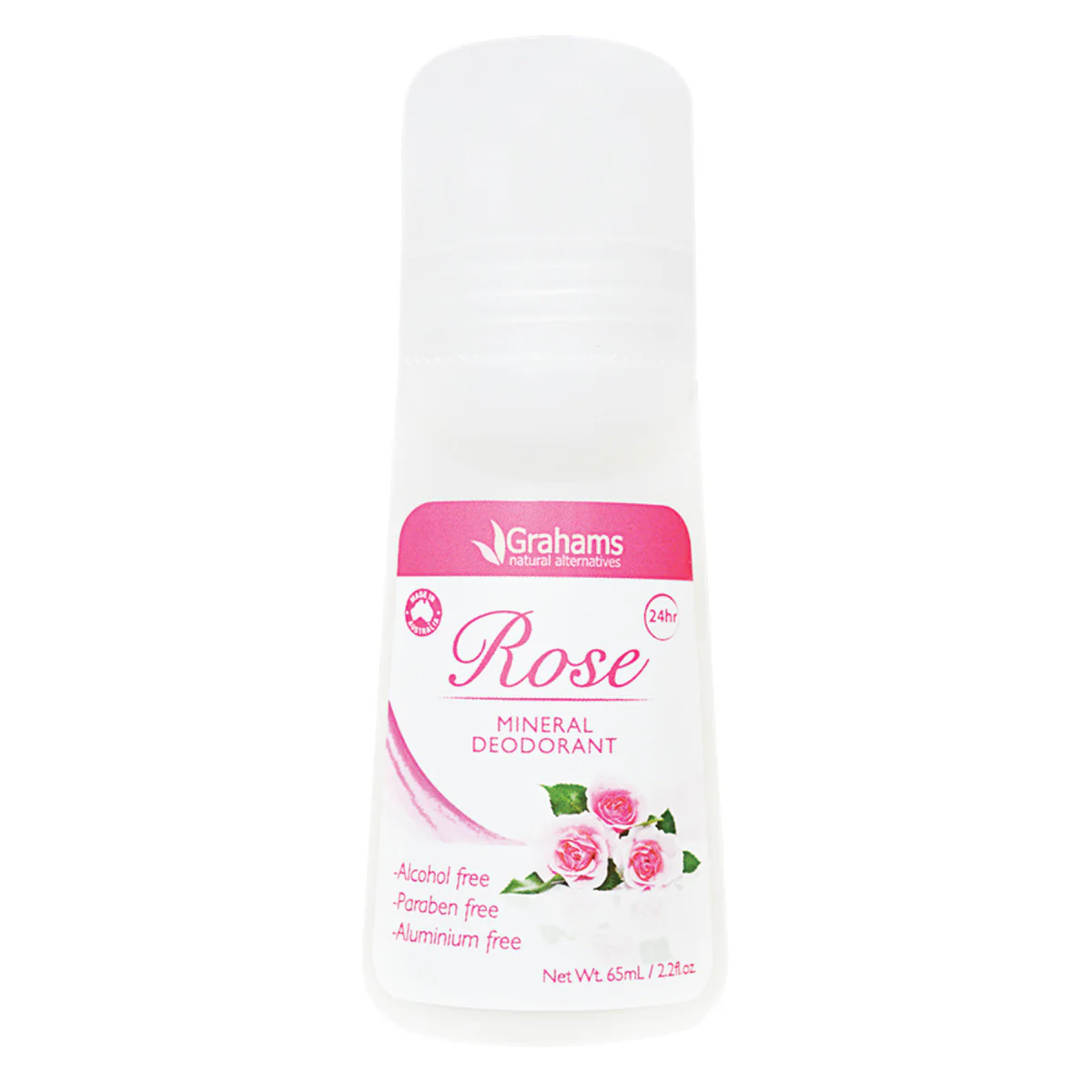 Grahams Natural Mineral Deodorant Roll-On 65ml, Rose; Alcohol & Aluminum Free