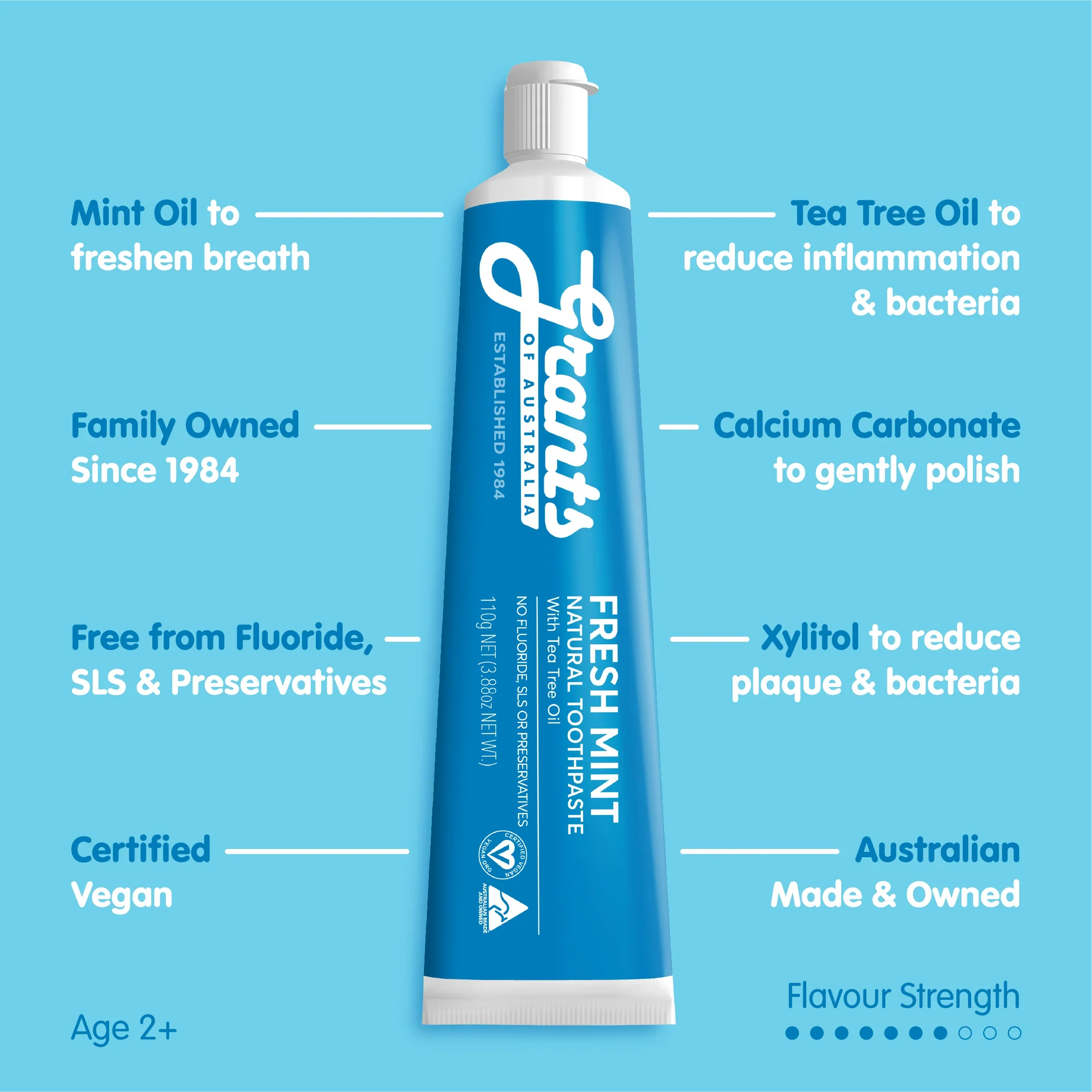 Grants Natural Toothpaste 110g, Fresh Mint With Tea Tree Oil;  Fluoride Free - Image 2