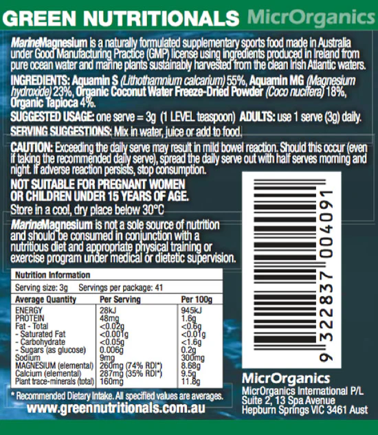 Green Nutritionals Marine Magnesium Vegan Capsules (260mg), 60 Or 120 Capsules; Clean & Mineral Rich - Image 3