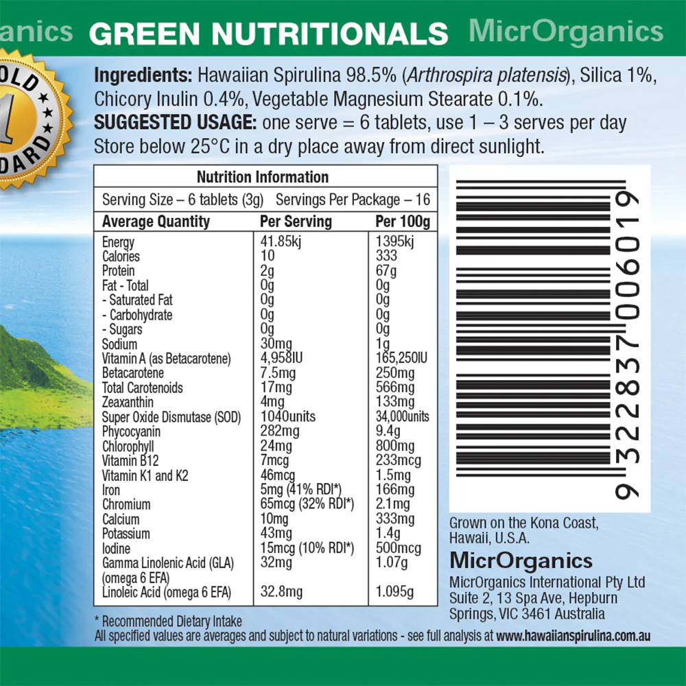 Green Nutritionals Hawaiian Pacifica Spirulina Tablets {500mg}, 100, 200, 500 Or 1000 Tablets; For Energy & Cell Regeneration - Image 7