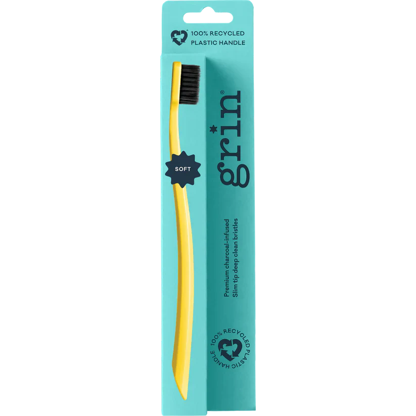 Grin Grin 100% Recycled Toothbrush 1pk, Medium Charcoal Infused Slim Tip Bristles - Image 3