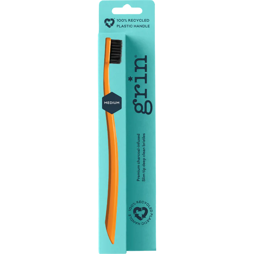 Grin Grin 100% Recycled Toothbrush 1pk, Medium Charcoal Infused Slim Tip Bristles - Image 4