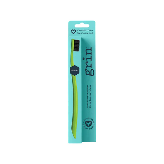 Grin Grin 100% Recycled Toothbrush 1pk, Soft Charcoal Infused Slim Tip Bristles - Image 2