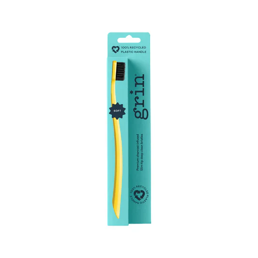 Grin Grin 100% Recycled Toothbrush 1pk, Soft Charcoal Infused Slim Tip Bristles - Image 3