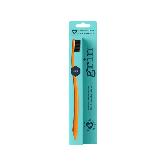 Grin Grin 100% Recycled Toothbrush 1pk, Soft Charcoal Infused Slim Tip Bristles - Image 4