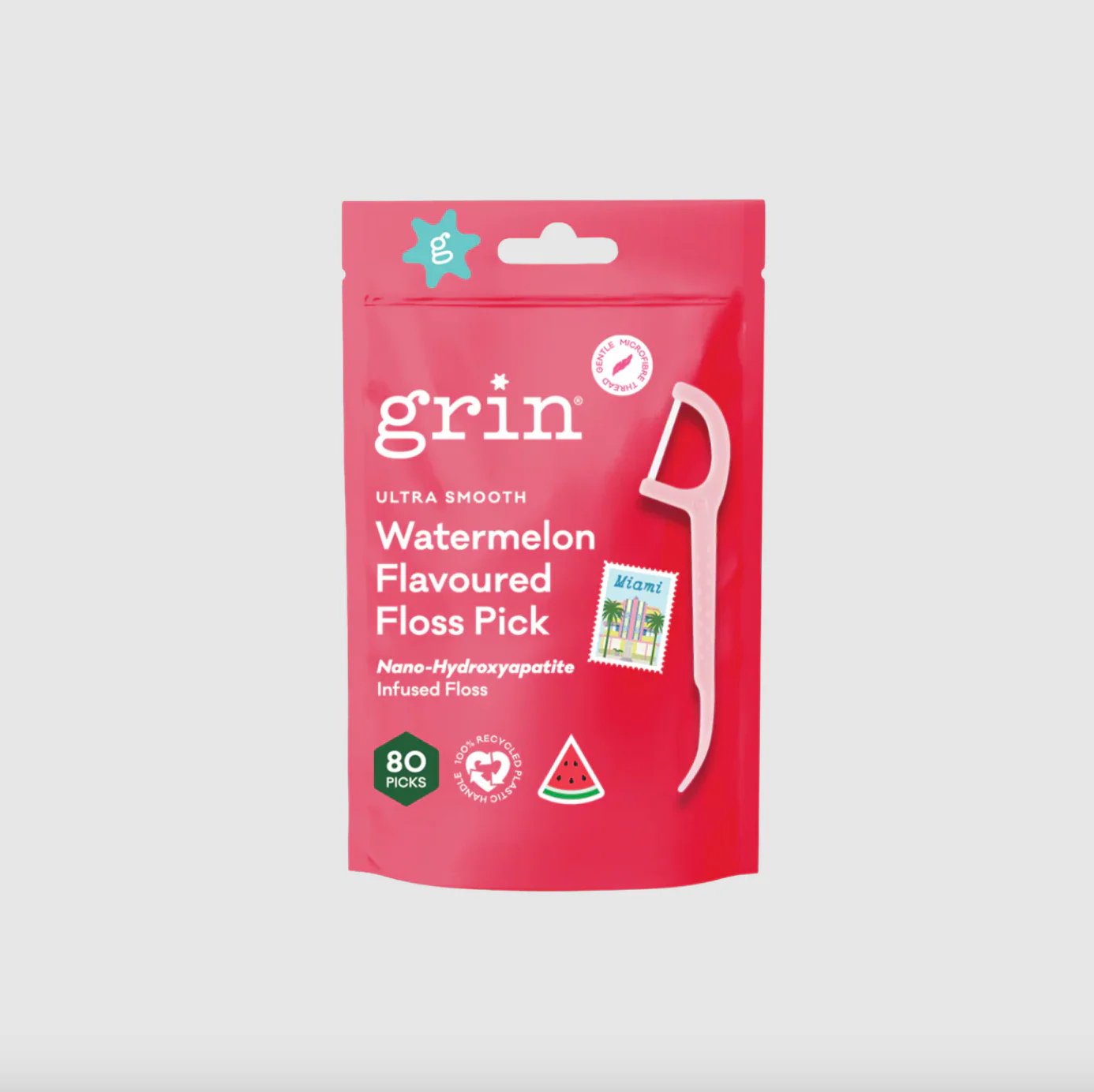 Grin Ultra Smooth Watermelon Flavoured Floss Pick 80 Picks, Infused With Nano-Hydroxyapatite - Image 4