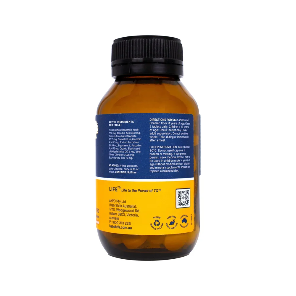 Hab Shifa ImmuneQ Organic Black Seed With Vitamin C & Zinc 120 Chewable Tablets, Great For Those Cold Days - Image 2