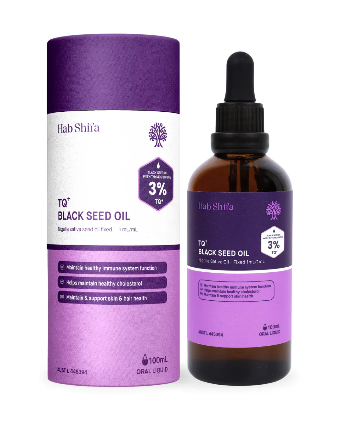 Hab Shifa Pure Black Seed Oil 3% TQ+ 100mL Dropper Bottle, For Skin & Hair Health