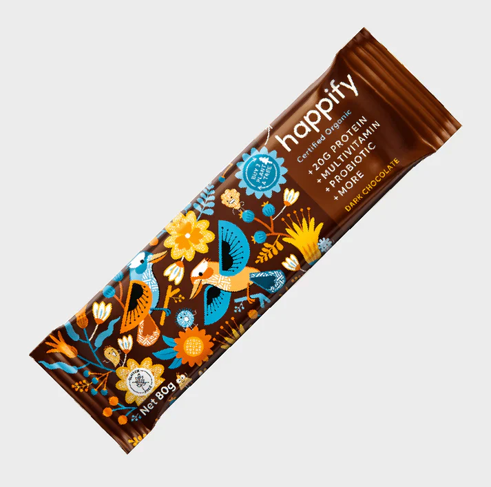 Happify Certified Organic Nutritional Protein Bar 80g, Dark Chocolate Flavour