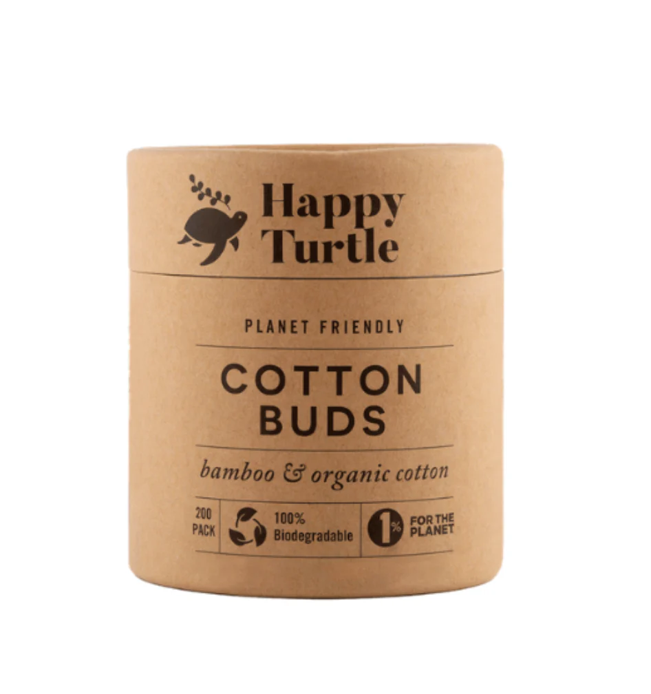 Happy Turtle Cotton & Bamboo Cotton Buds Round Tub 200 pack, Organic & Eco-friendly