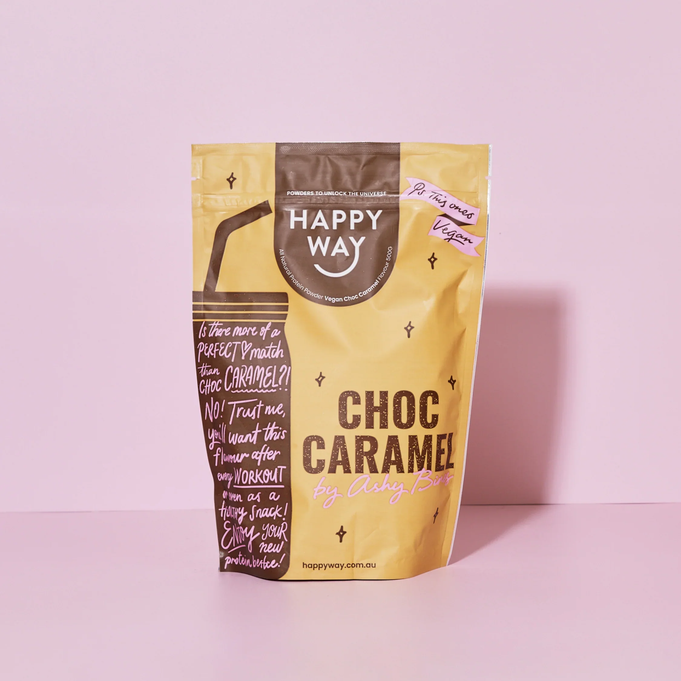Happy Way Ashy Bines Vegan Protein Powder 500g, Choc Caramel - Image 2