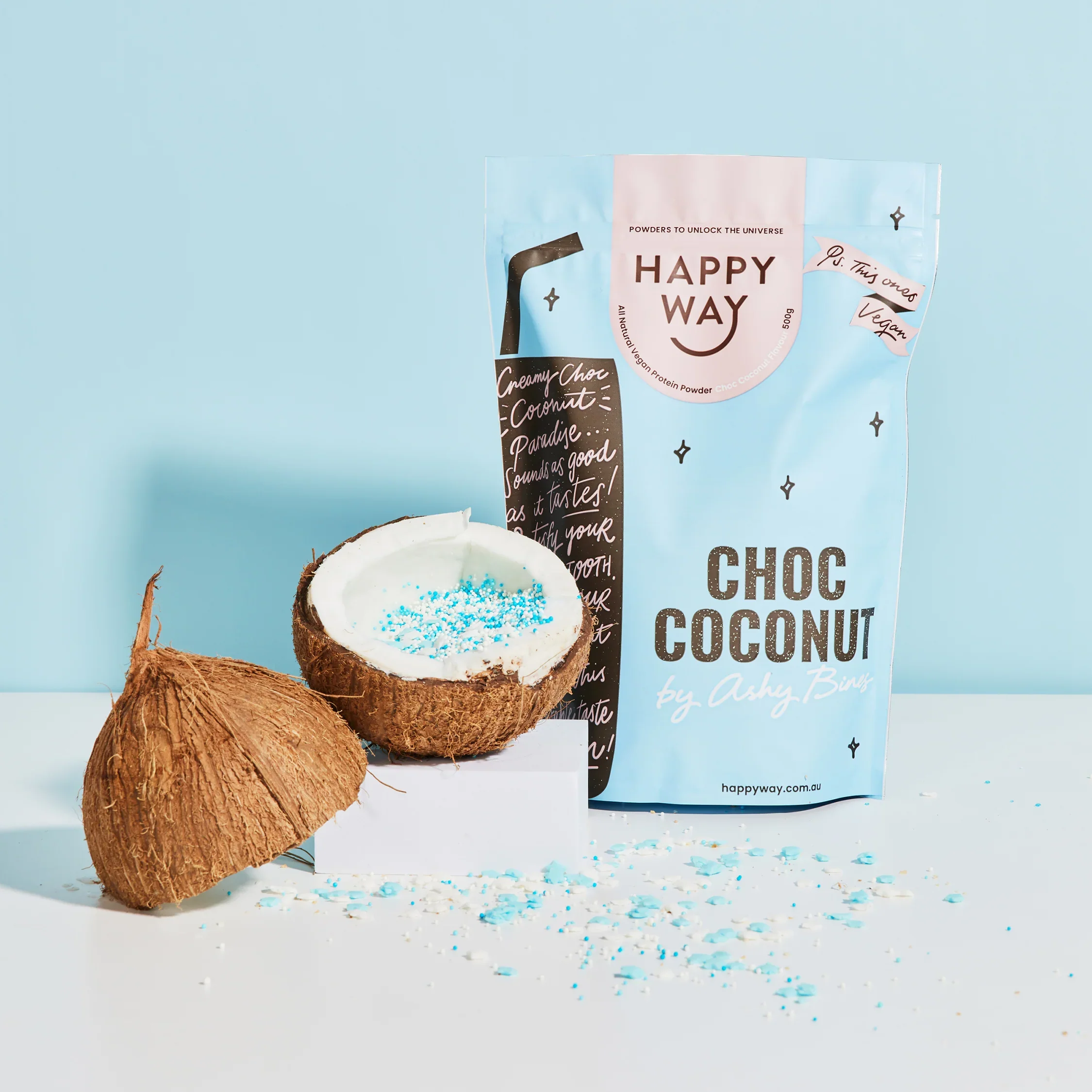 Happy Way Ashy Bines Vegan Protein Powder 500g, Choc Coconut - Image 2
