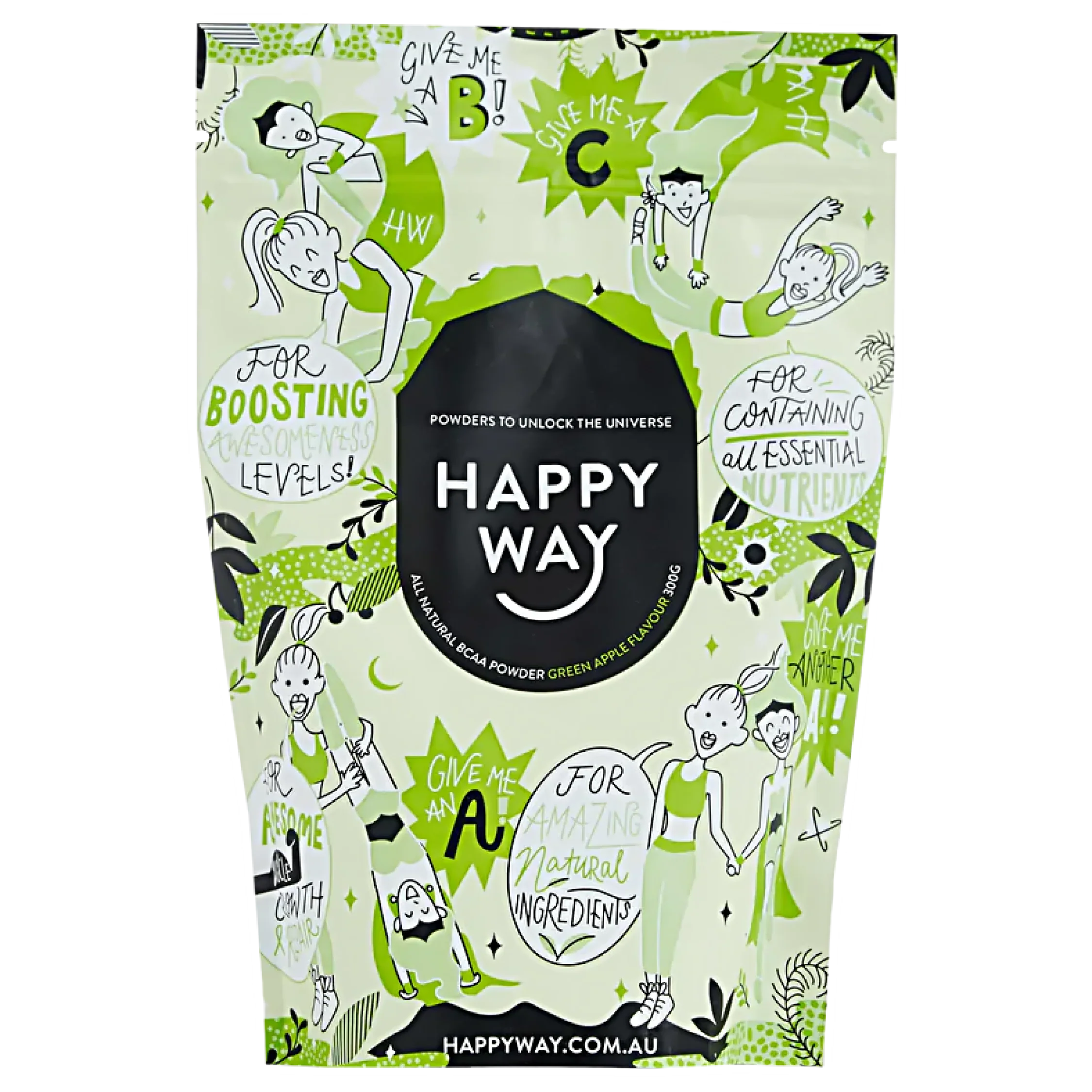 Happy Way BCAA Powder 300g, Green Apple