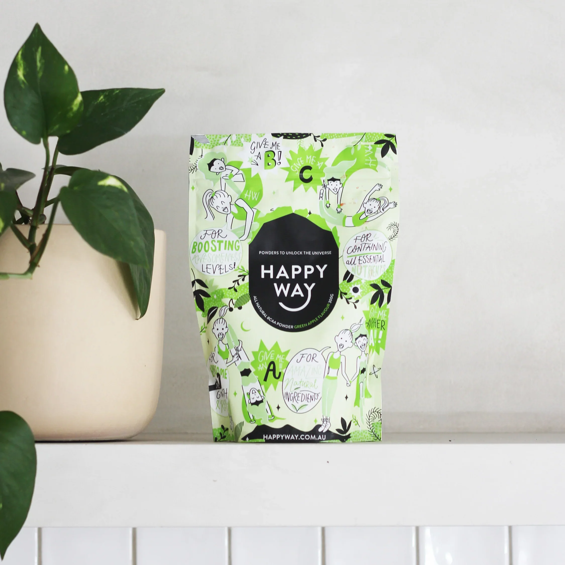 Happy Way BCAA Powder 300g, Green Apple - Image 2