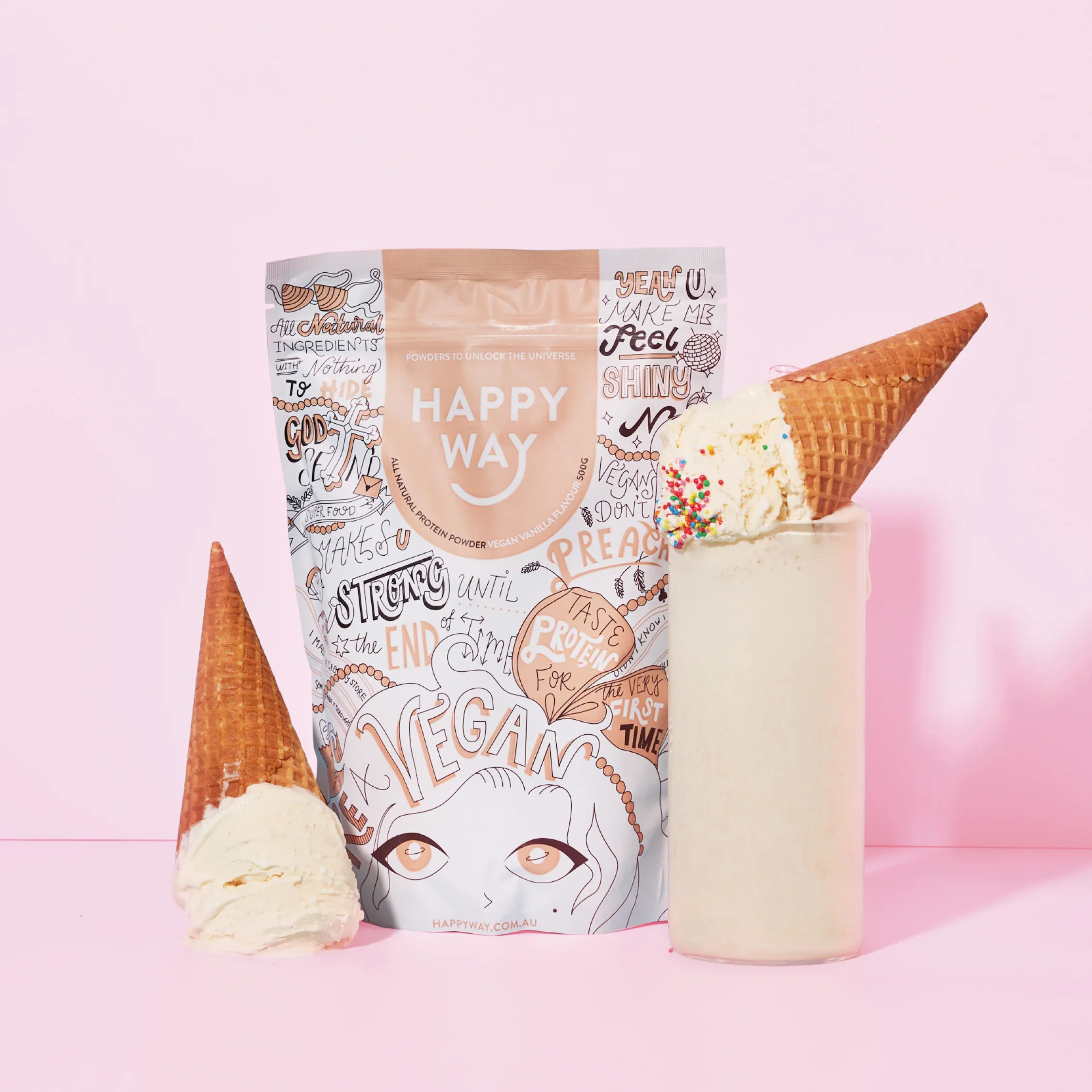Happy Way Vegan Plant Protein Powder 60g, 500g Or 1Kg, Vanilla Flavour
