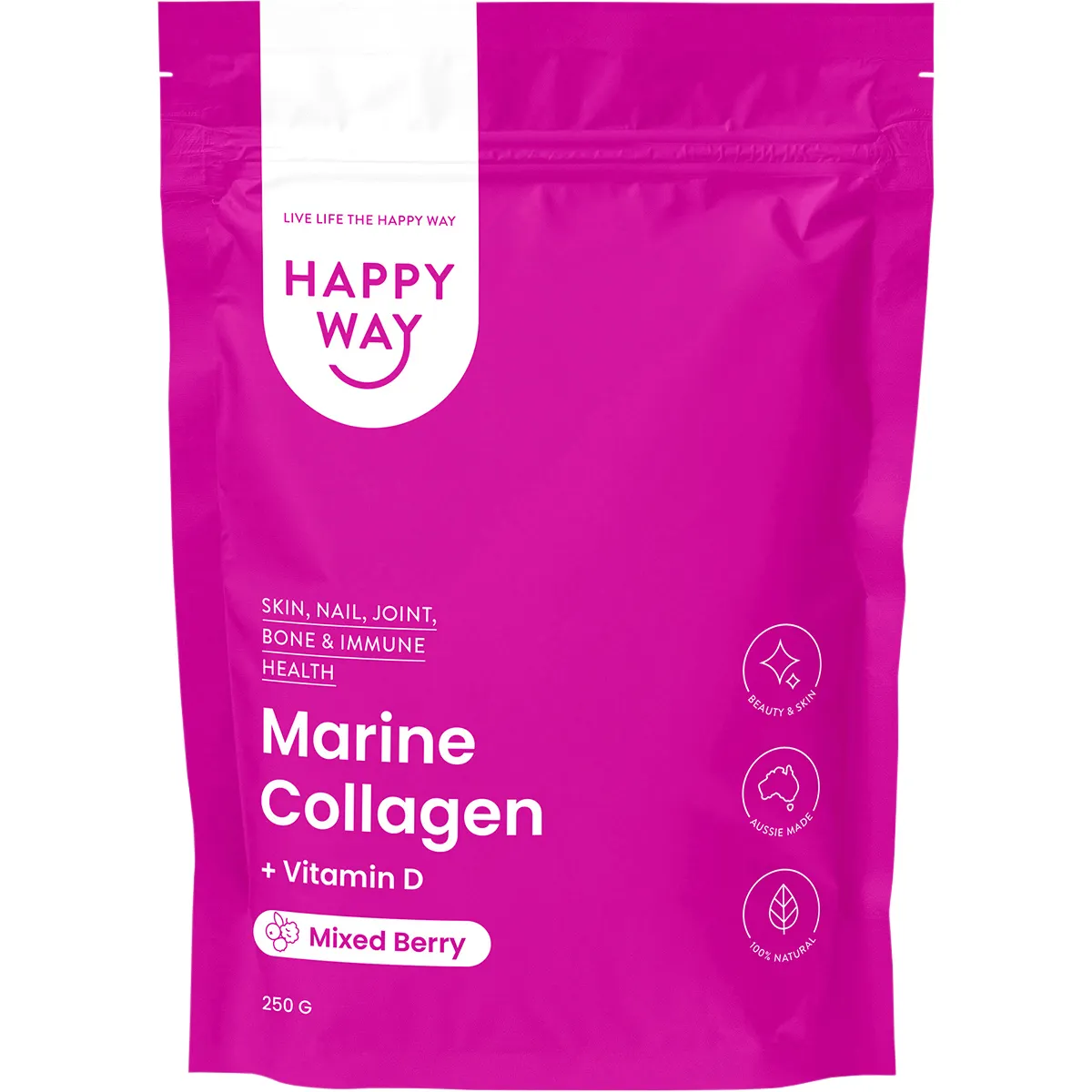 Happy Way Marine Collagen & Vitamin D 250g, Mixed Berry Flavour