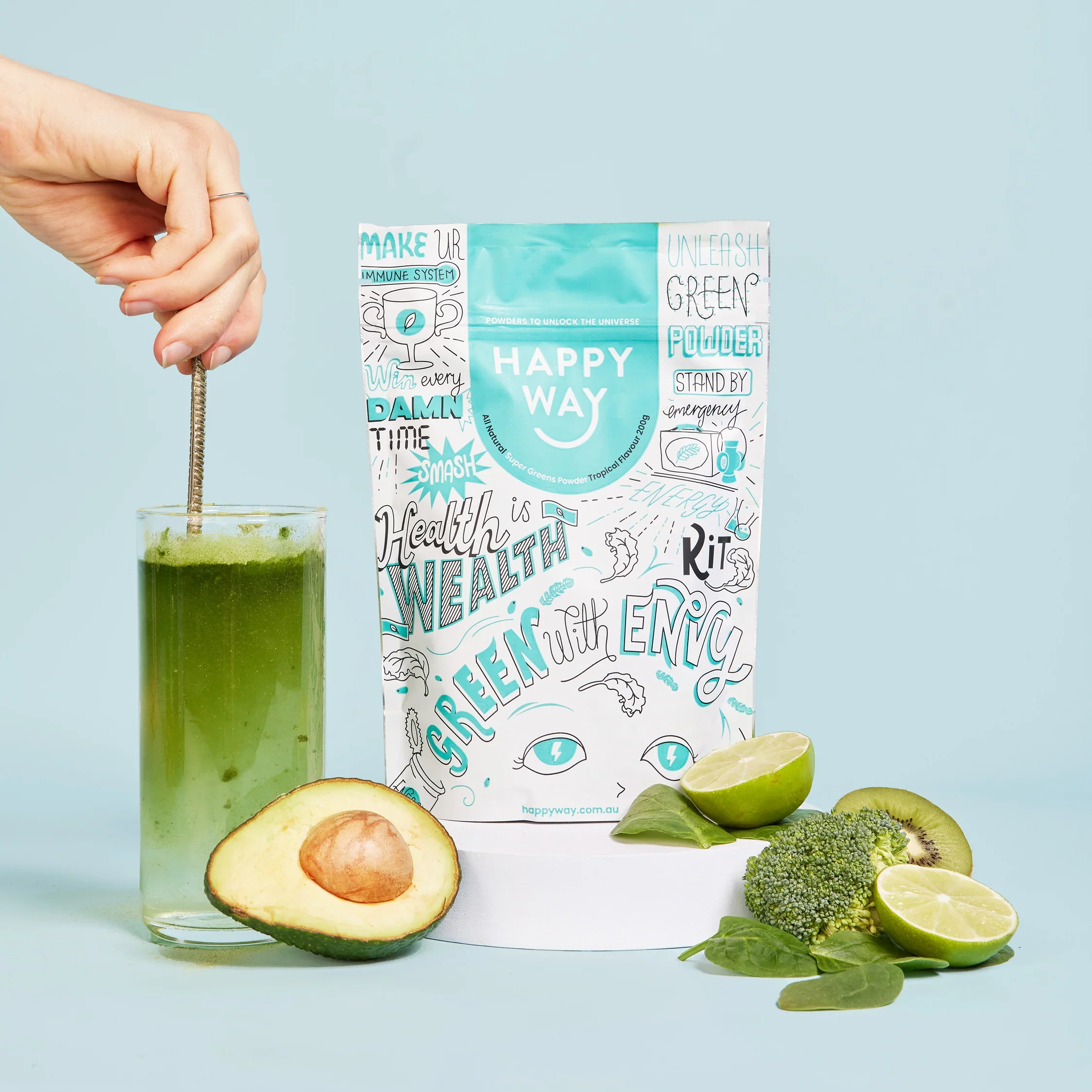Happy Way Supergreens Powder 200g, Tropical - Image 2