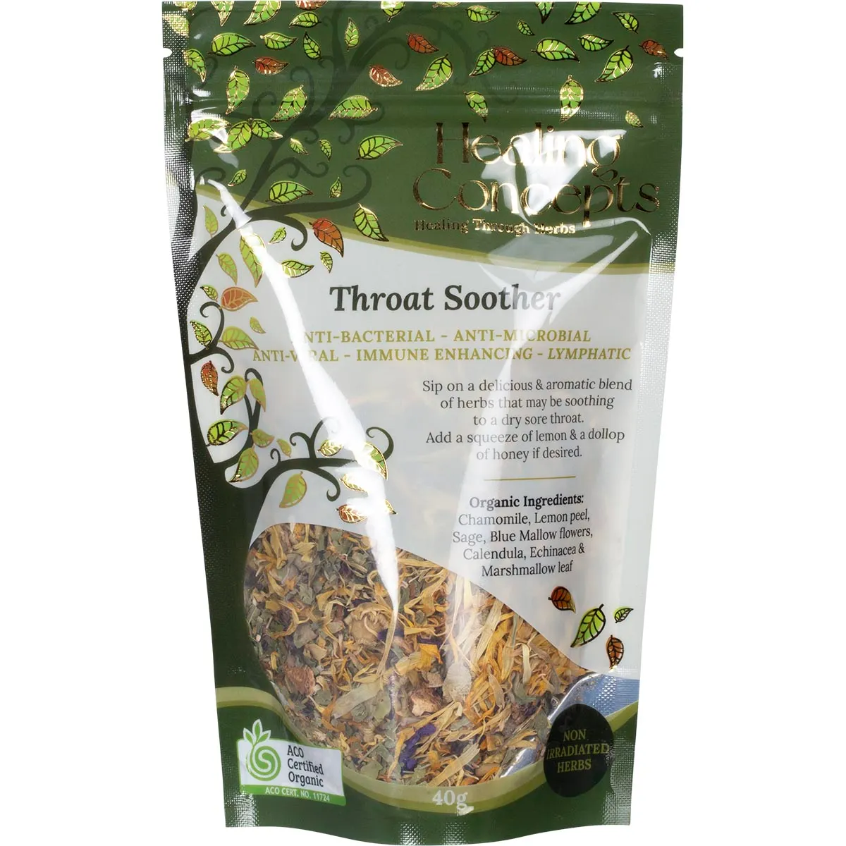 Healing Concepts Certified Organic Blend Throat Soother 40g, Natural Throat Relief