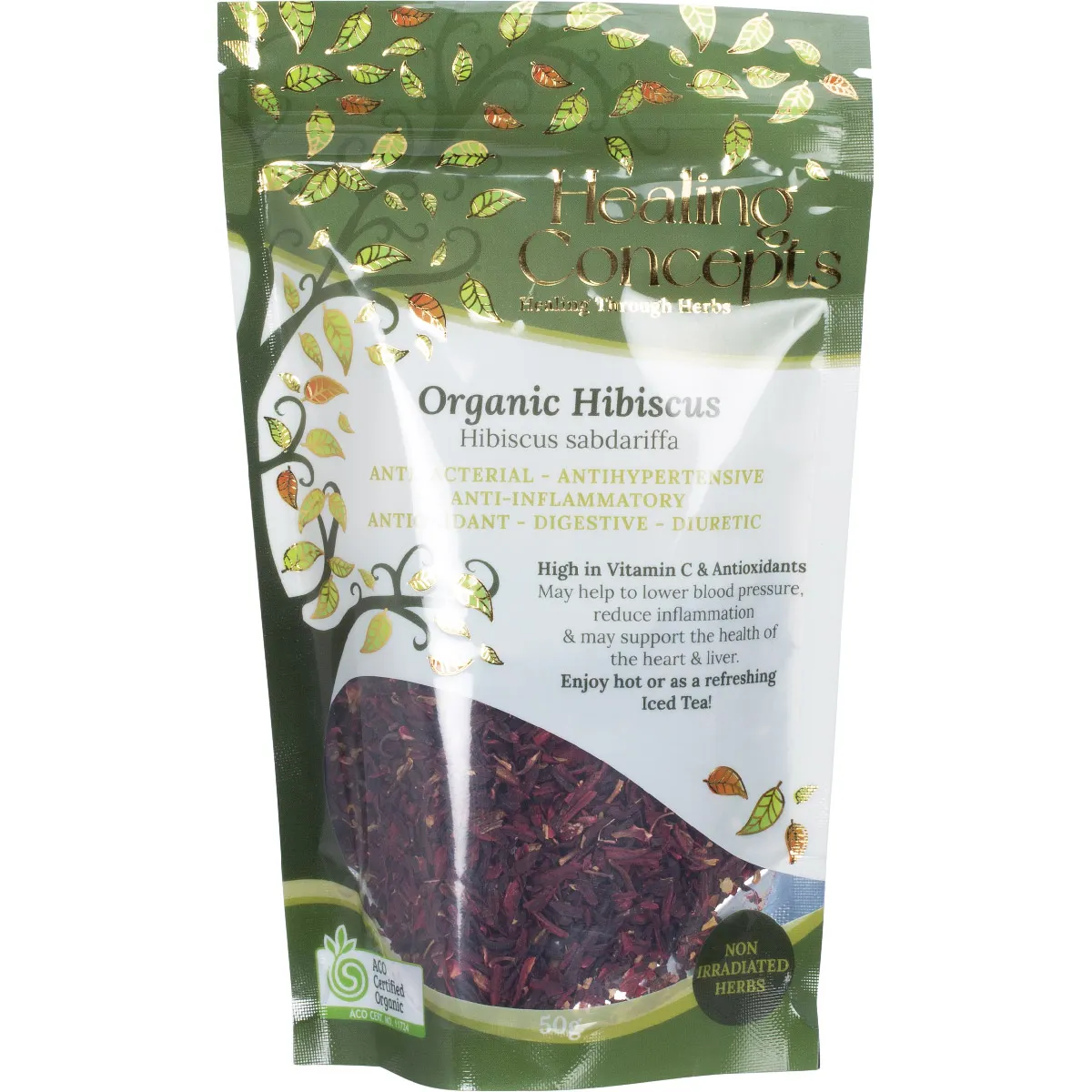 Healing Concepts Certified Organic Hibiscus Tea 50g, High In Vitamin C