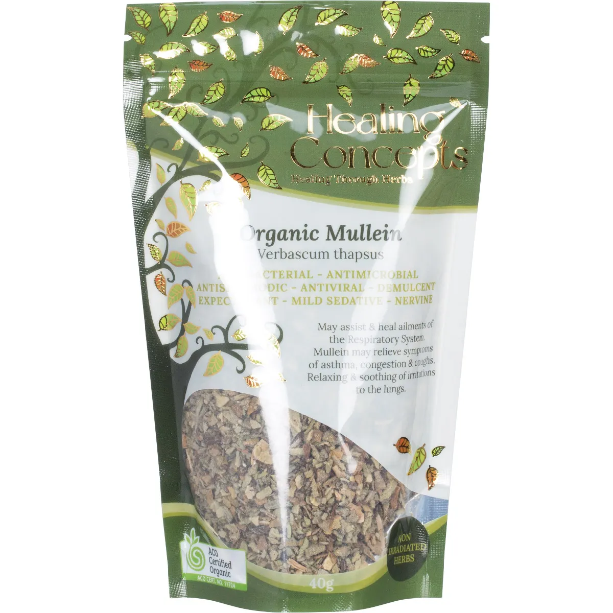 Healing Concepts Certified Organic Mullein Tea 40g, Ease Your Breathing