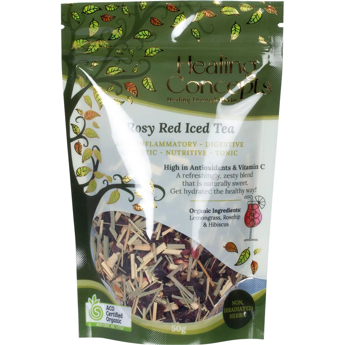 Healing Concepts Certified Organic Rosy Red Iced Tea 50g, High In Antioxidants & Vitamin C