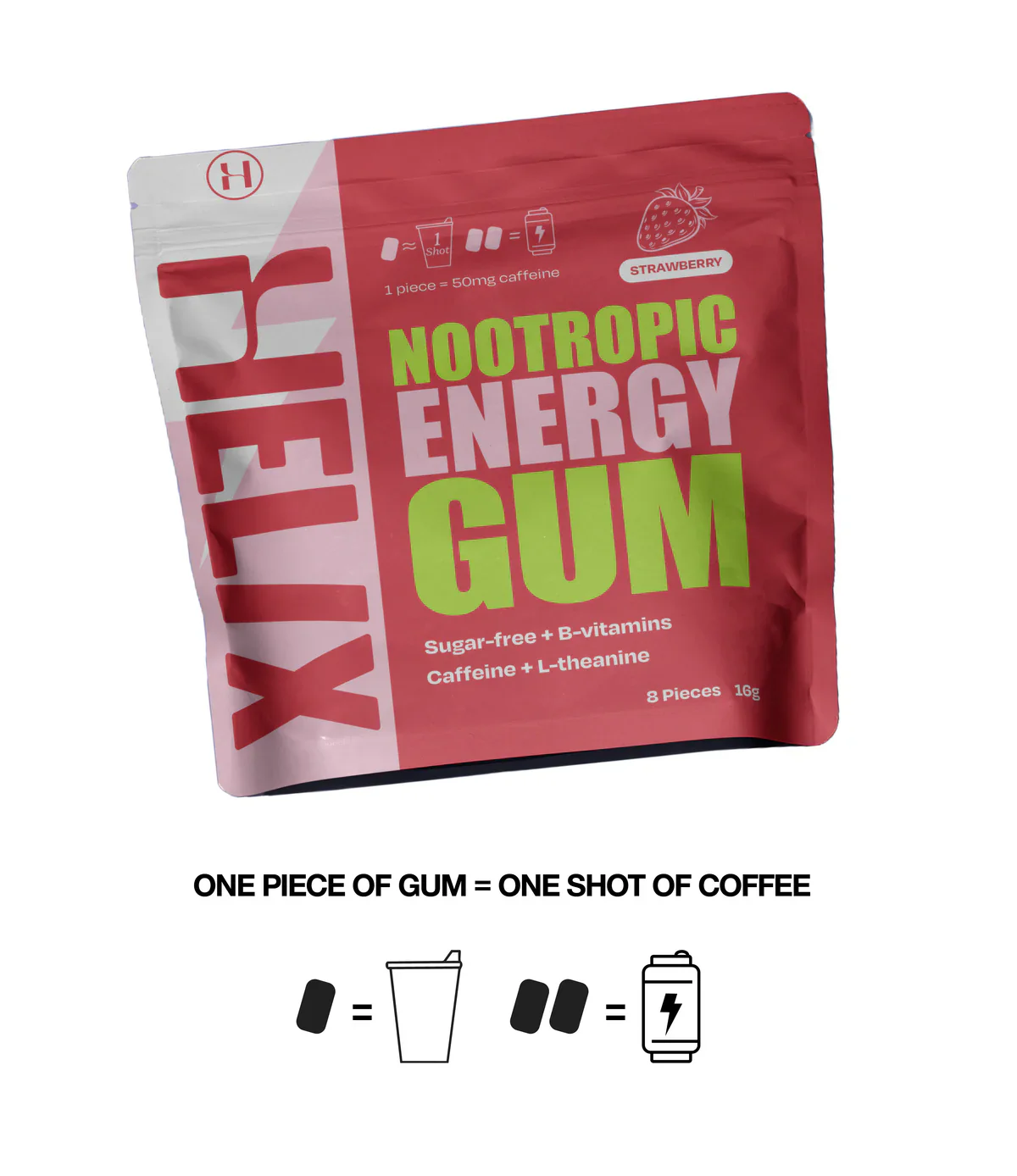 Helix Nootropic Energy Gum 8 Pieces 16g, Strawberry Flavour & Sugar free - Image 2