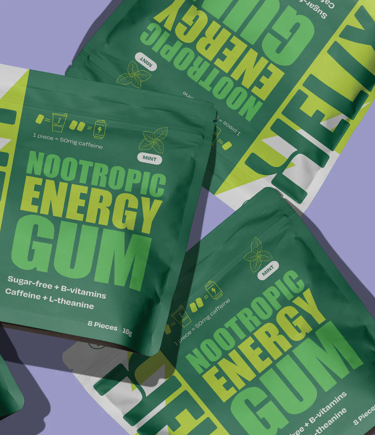 Helix Nootropic Energy Gum 8 Pieces 16g, Mint Flavour & Sugar free
