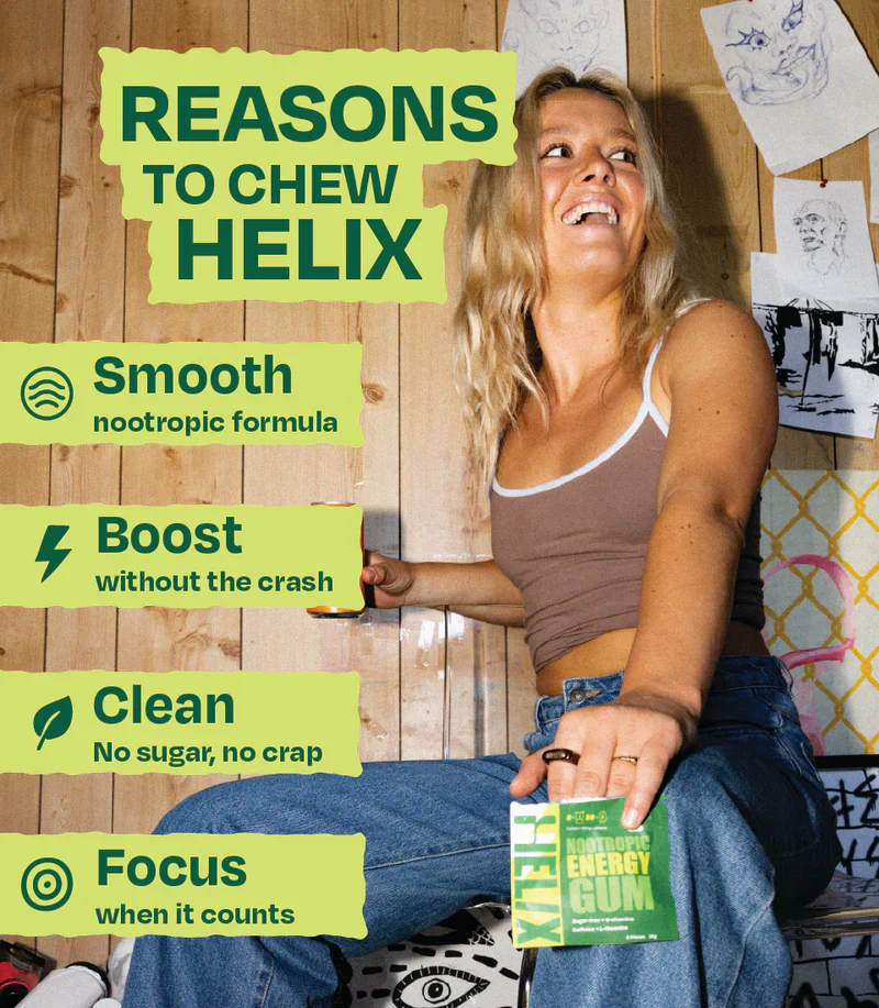 Helix Nootropic Energy Gum 8 Pieces 16g, Mint Flavour & Sugar free - Image 3