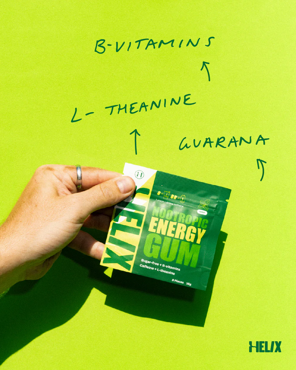Helix Nootropic Energy Gum 8 Pieces 16g, Mint Flavour & Sugar free - Image 4