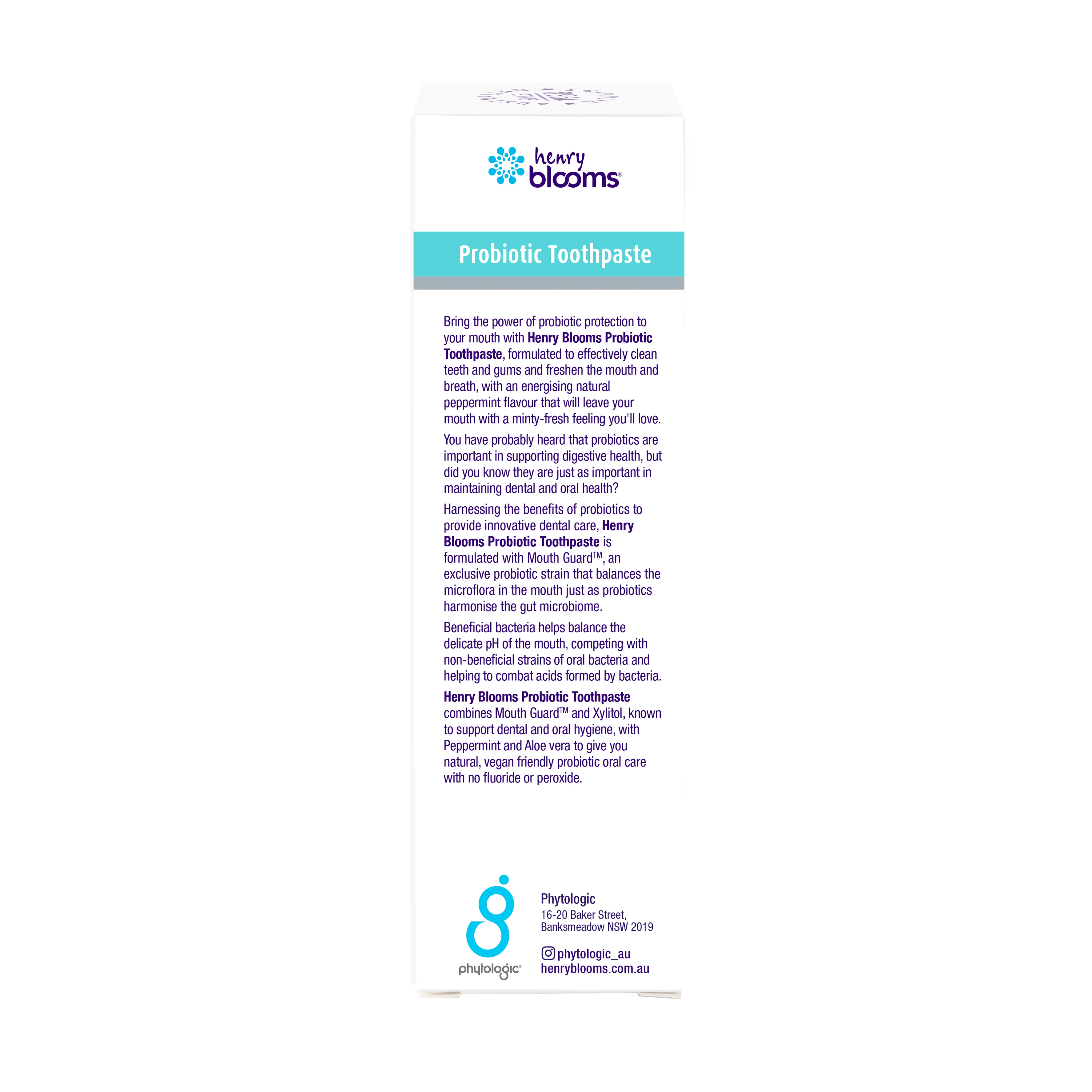 Henry Blooms Probiotic Toothpaste 100g, Peppermint Flavour; Fluoride & Peroxide Free - Image 2