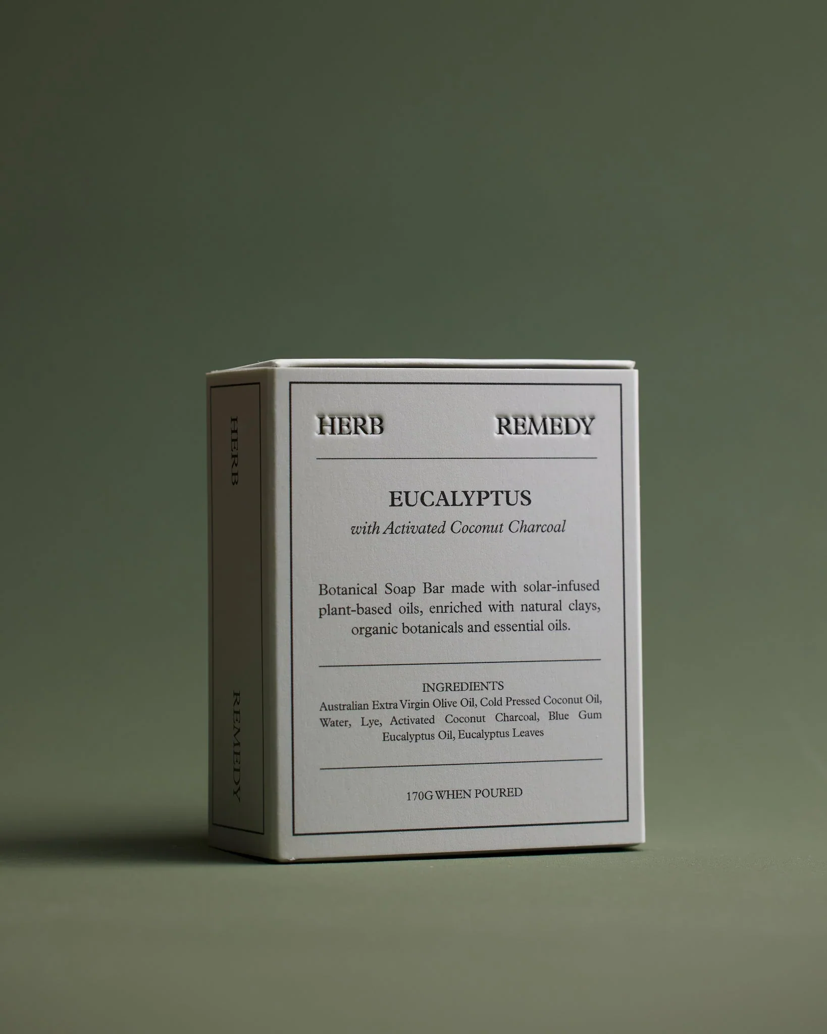 Herb Remedy Soaps Eucalyptus With Activated Coconut Charcoal 170g, With Solar Infused Plant Based Oils - Image 3