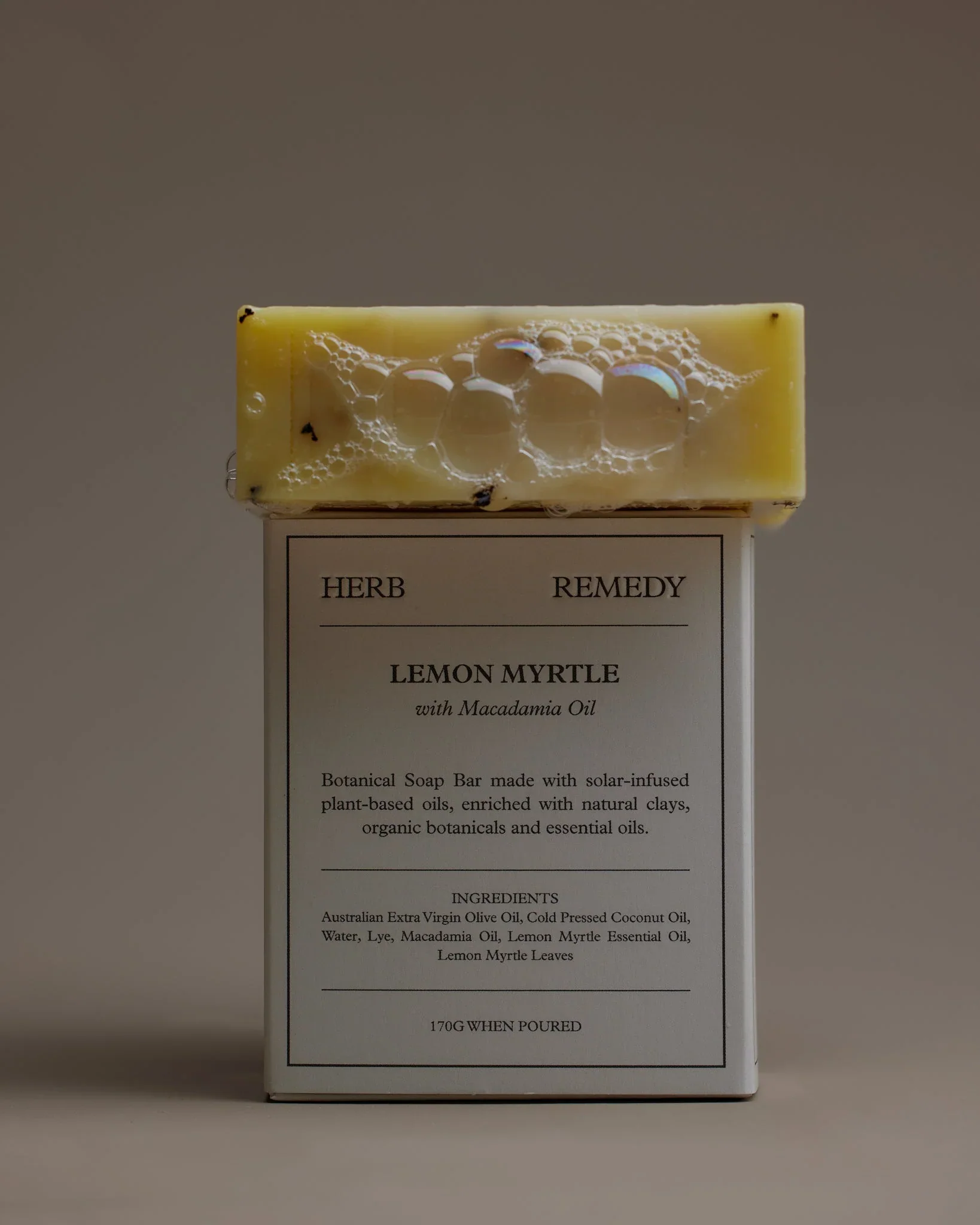 Herb Remedy Soaps Lemon Myrtle With Macadamia Oil 170g, With Solar Infused Plant Based Oils - Image 2