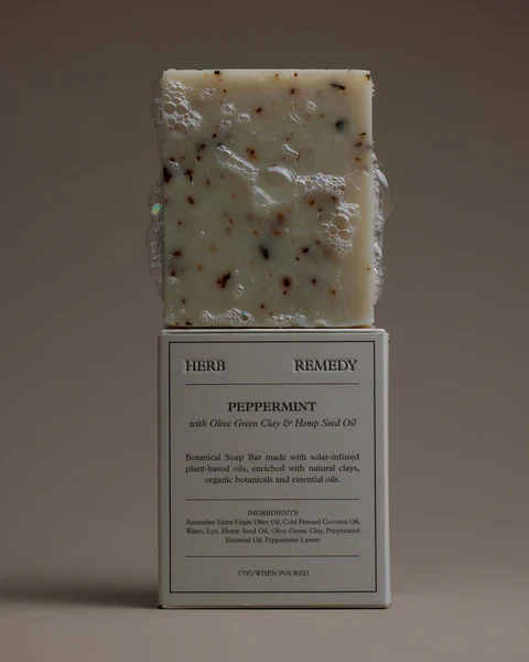 Herb Remedy Soaps Peppermint With Olive Green Clay & Hemp Seed Oil 170g, With Solar Infused Plant Based Oils - Image 2
