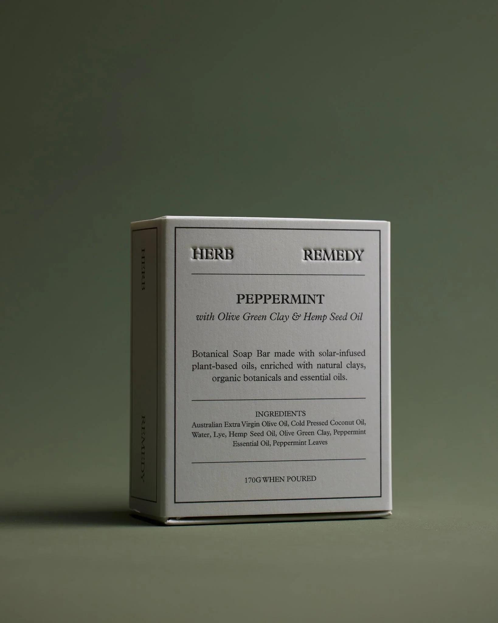 Herb Remedy Soaps Peppermint With Olive Green Clay & Hemp Seed Oil 170g, With Solar Infused Plant Based Oils - Image 3