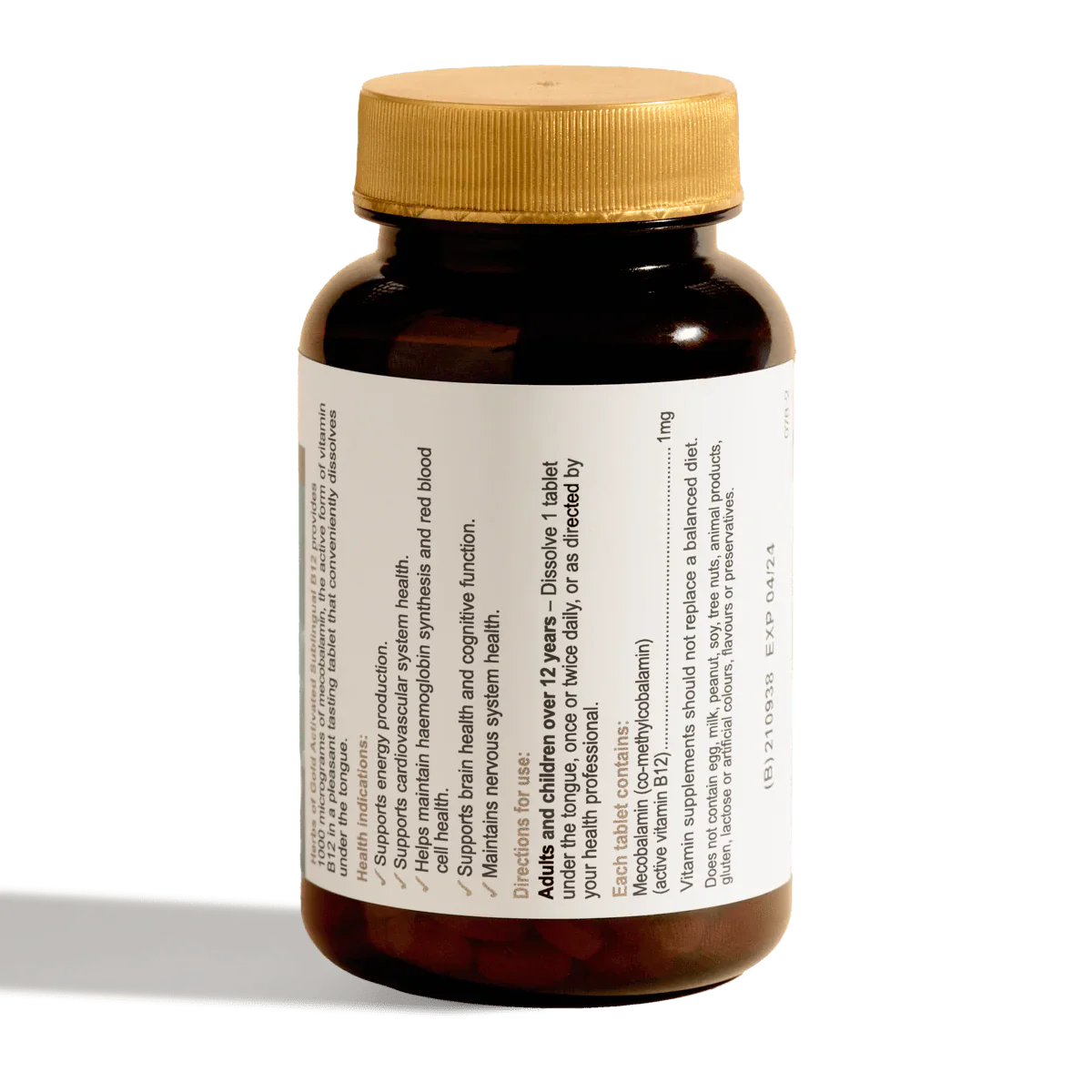 Herbs Of Gold Activated Sublingual B12, 75 Tablets (Vegan) - Image 4