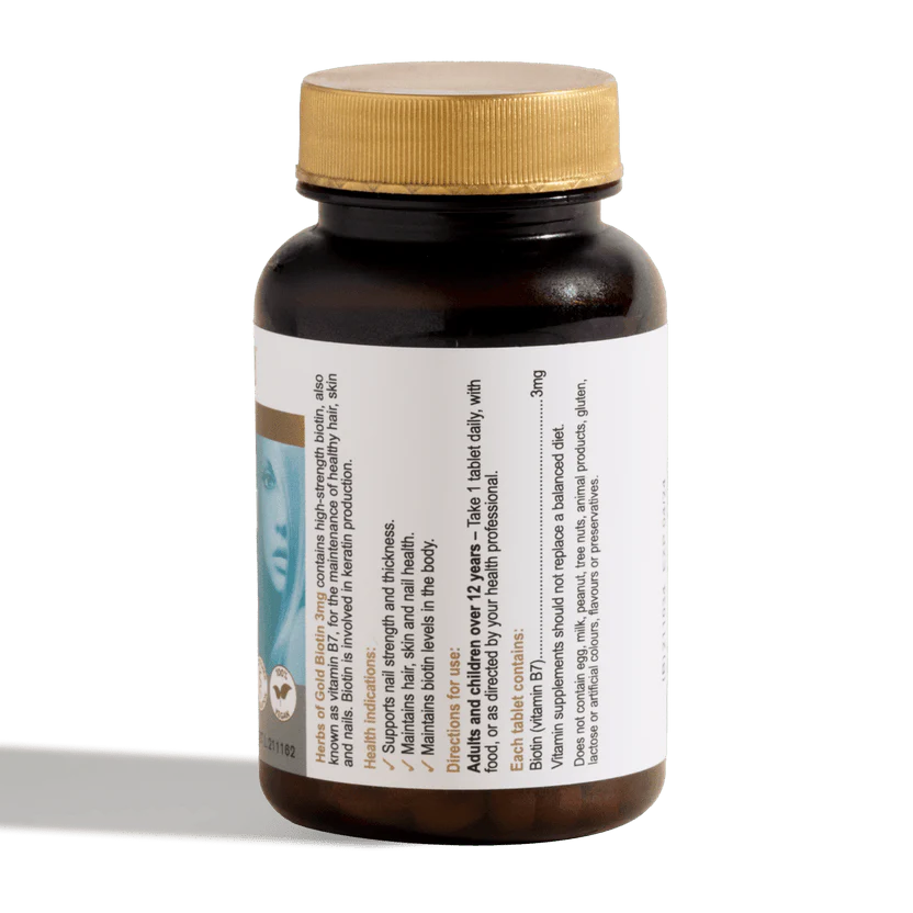 Herbs Of Gold Biotin 3mg, 60 Tablets (Vegan) - Image 4